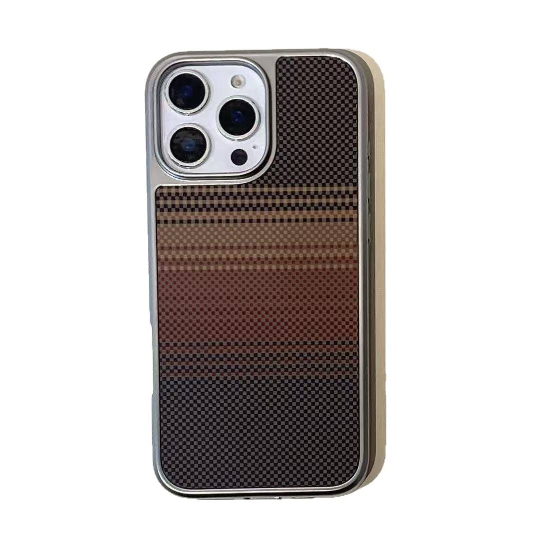 Kevlar Carbon Fiber Protective Case Suitable for Apple 16promax Phone case 17 Electroplated Silver Matte Anti-drop Cross-border