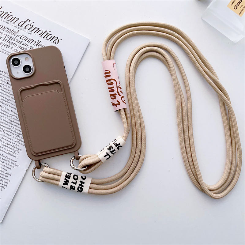 The High-end Simple Liquid Solid Color Card case for IPhone14promax 13pro 12 Crossbody Strap 11 for Apple 15 Anti-fall Xs Xr 7