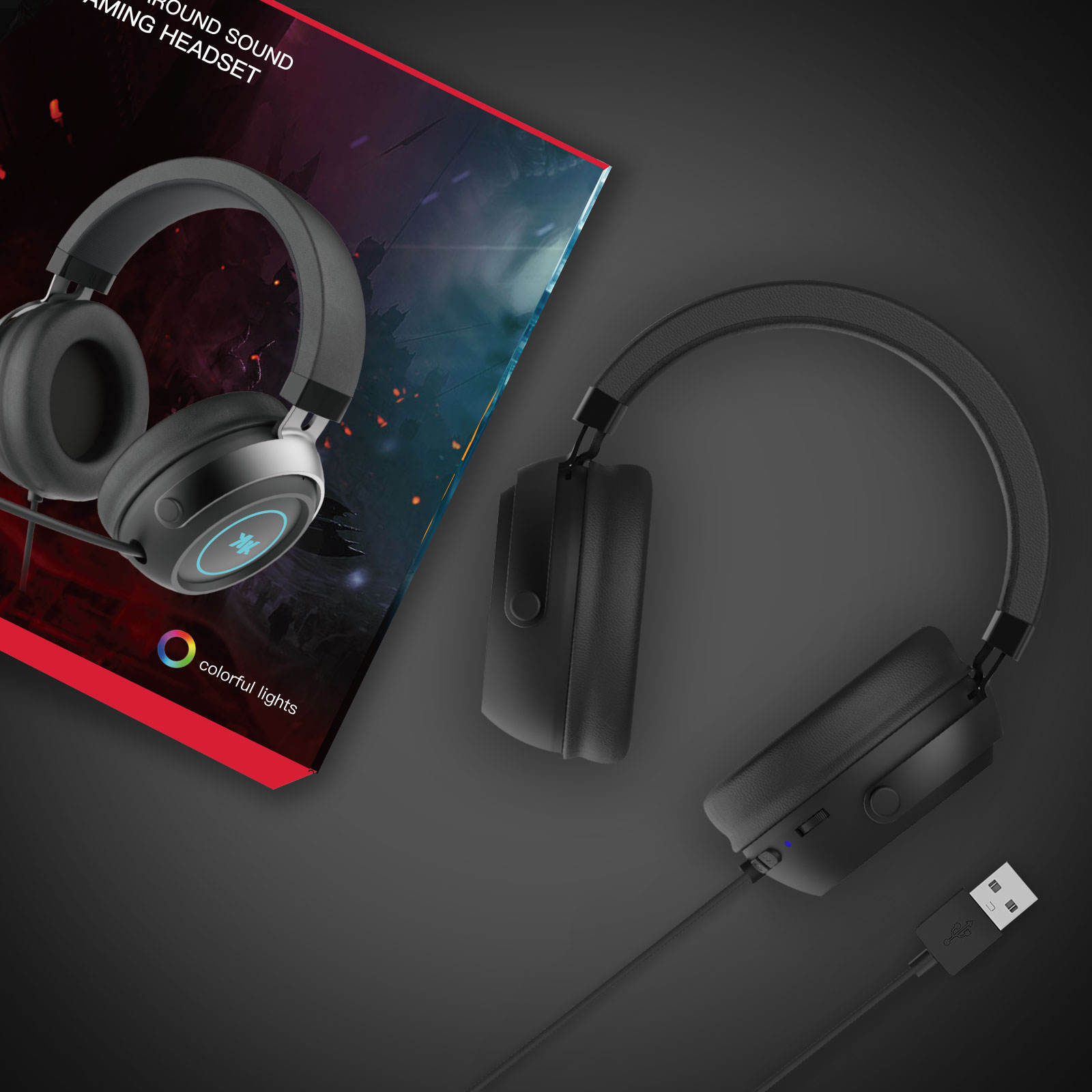 AKAUDIO Latest Design Wireless Gaming Headsets Computer Gaming Pc Headset with Microphone RGB Light Wired ENC Gaming Headphone