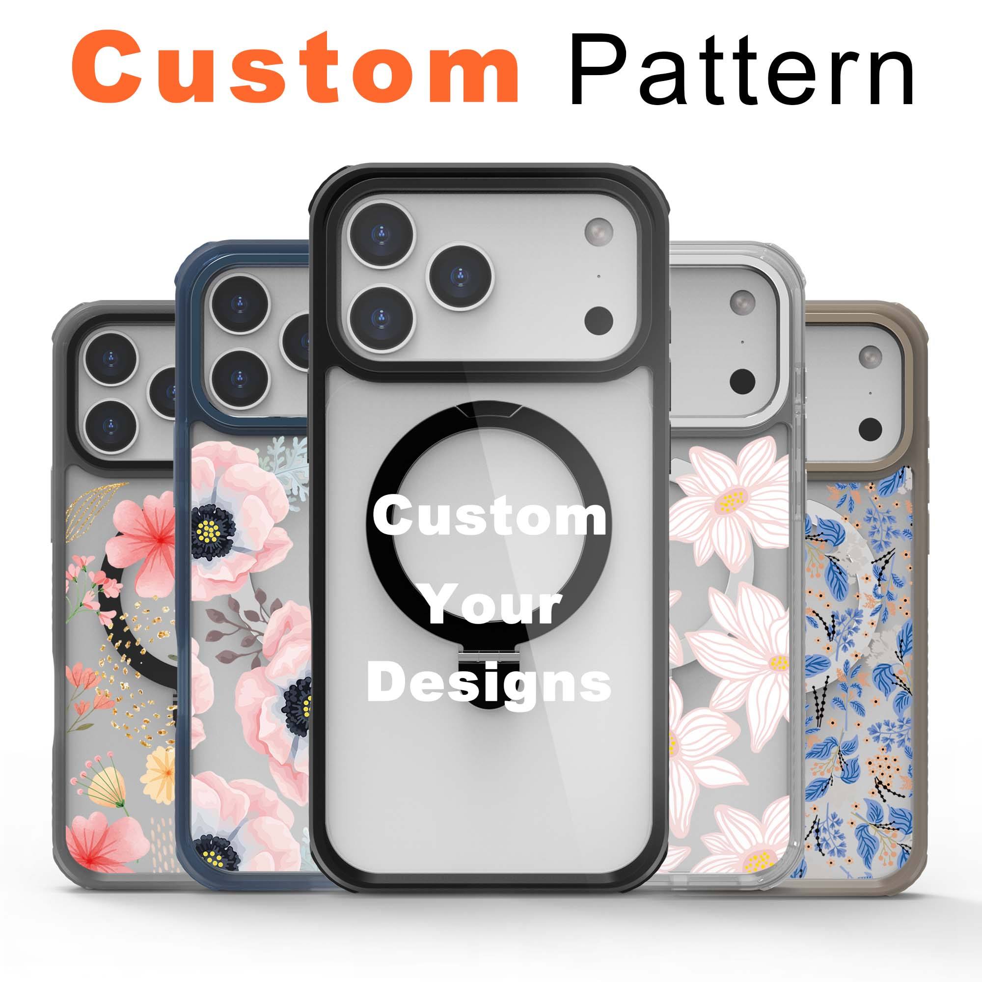 Custom logo Color Design 2.5mm TPU PC Transparent Magnetic Protection Phone case with Ring Stand Holder for iPhone 17 16 Pro Max