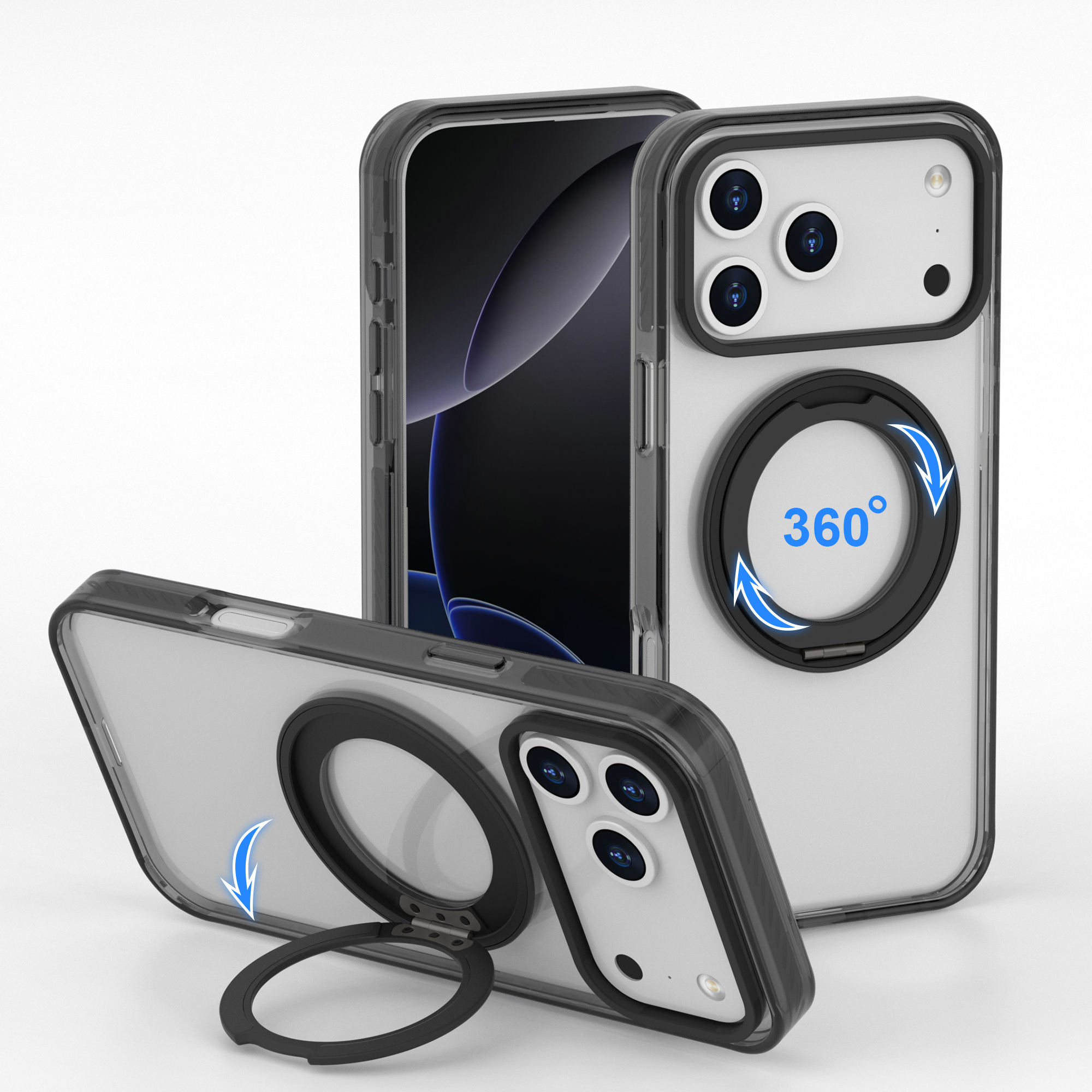 Custom Transparent Magnetic Phone case with 360°Rotatable Invisible O-Ring Stand Holder for iPhone 17 Pro Max Shockproof Slim