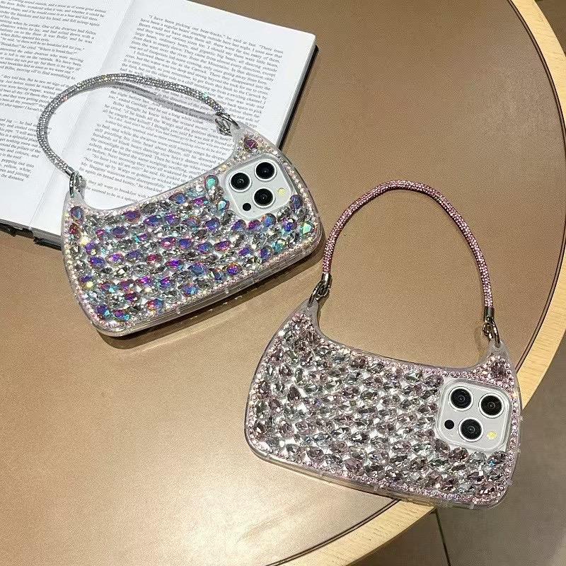 Luxury Diamond Glitter Strap Phone Bag Case for iPhone 15 Pro Max 16 14 Plus 11 12 Stylish Bling Rhinestones Cover