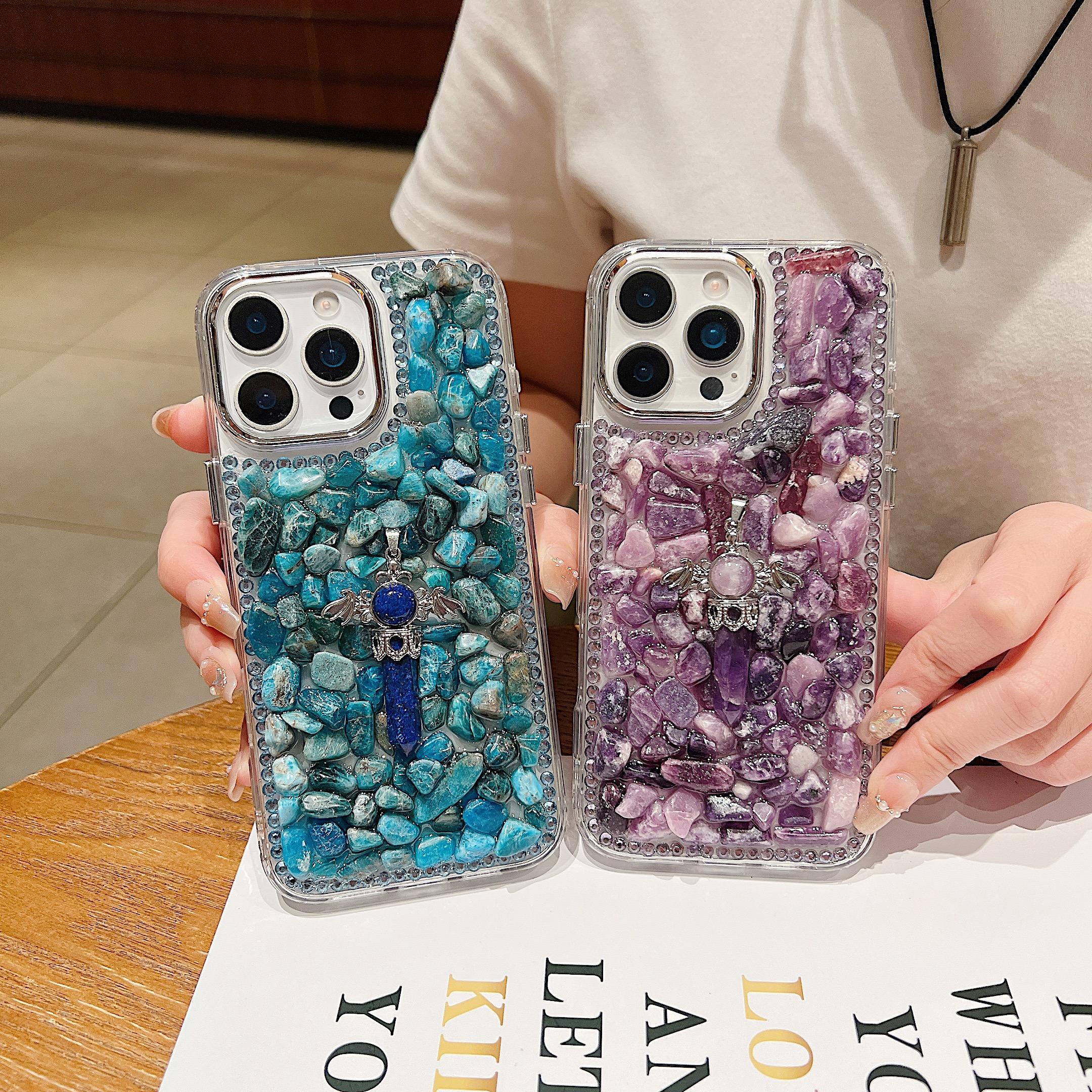 Luxury Glitter Mineral Crystal Mobile Phone Case for iPhone 17 Air 16 Pro 15 Max 14 13 12 11 Diamond Bling Back Cover