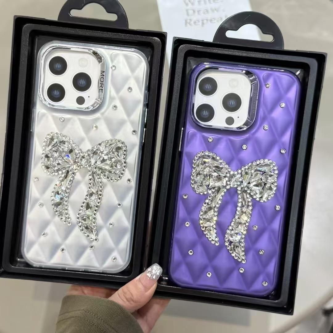 Mobile Accessories IMD Phone Cases for iPhone 17 Pro 16 15 14 Glitter Diamond Bow Knot Covers Fundas Para Celulares