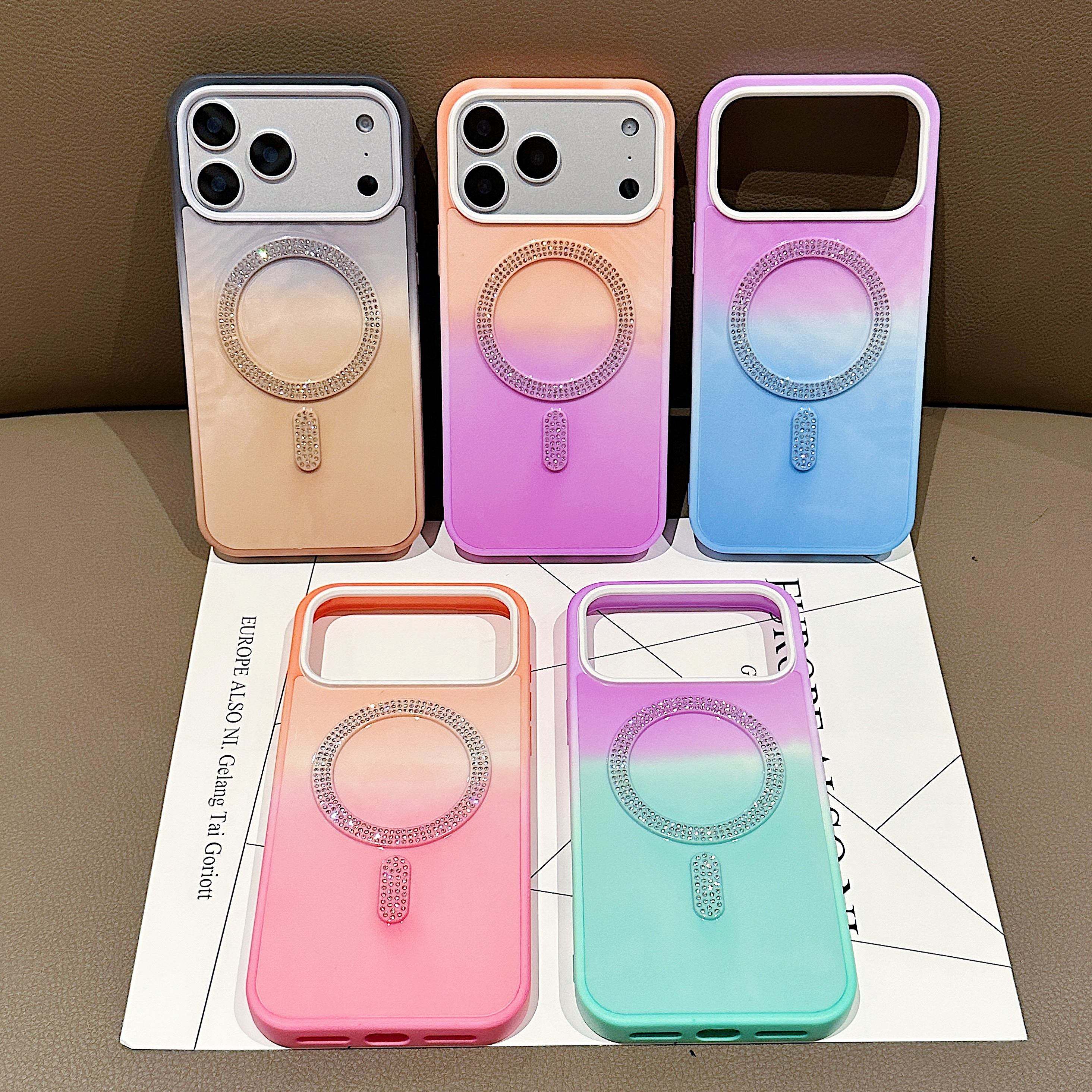 New Rainbow Color Phone Cases for iPhone 17 Pro 16 15 14 Glitter Magnetic Ring Phone Covers Fundas Para Celulares