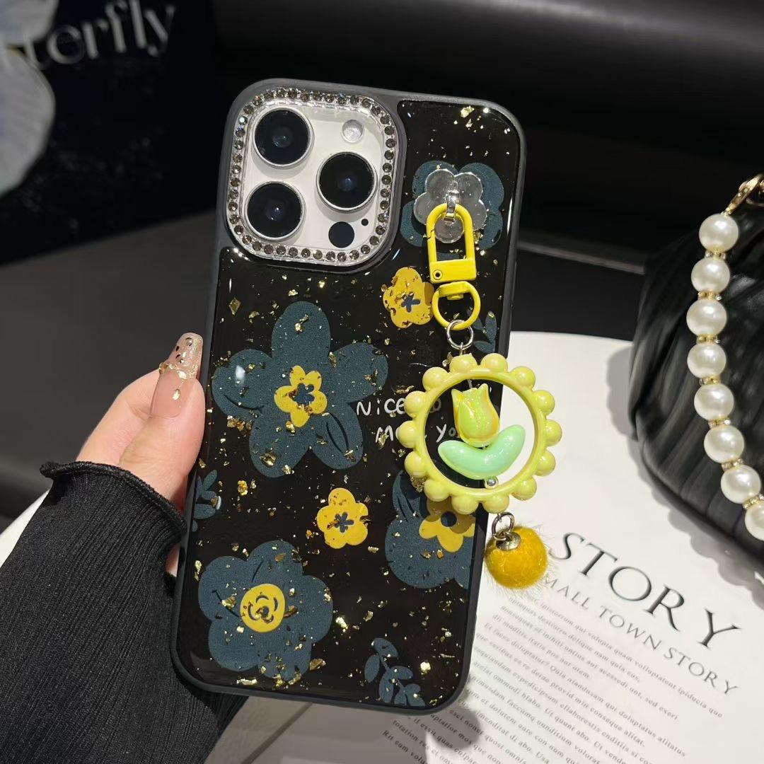 Wholesale Shockproof 360 Flower Phone Cases for iPhone 16 15 Pro 14 Plus 13 12 11 Glitter Floral Cover with Bracelet