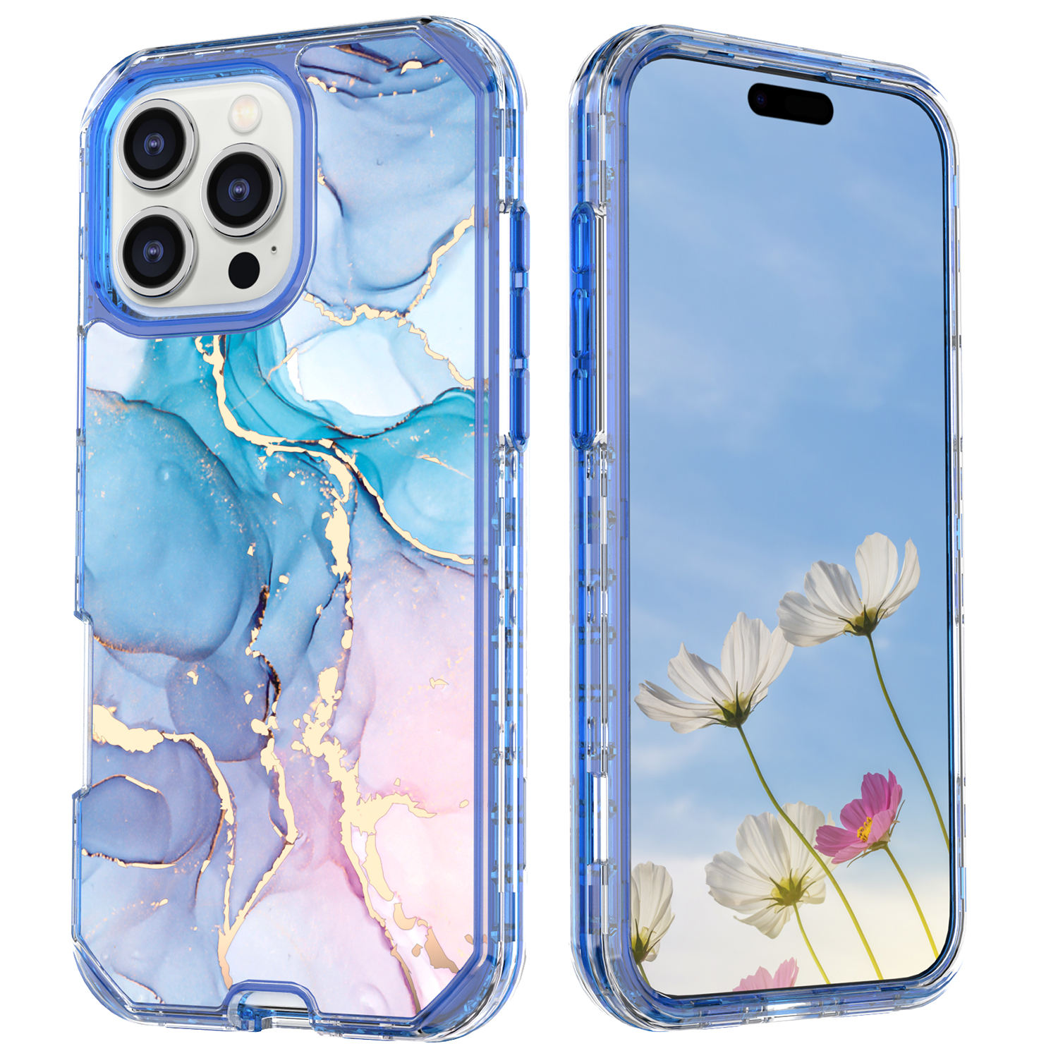 Luxury Plating 3 in 1 Shockproof Armor Heavy Duty Marble Mobile Phone Cases for 11 12 13 14 15 16 Pro MAX Plus 17 Air