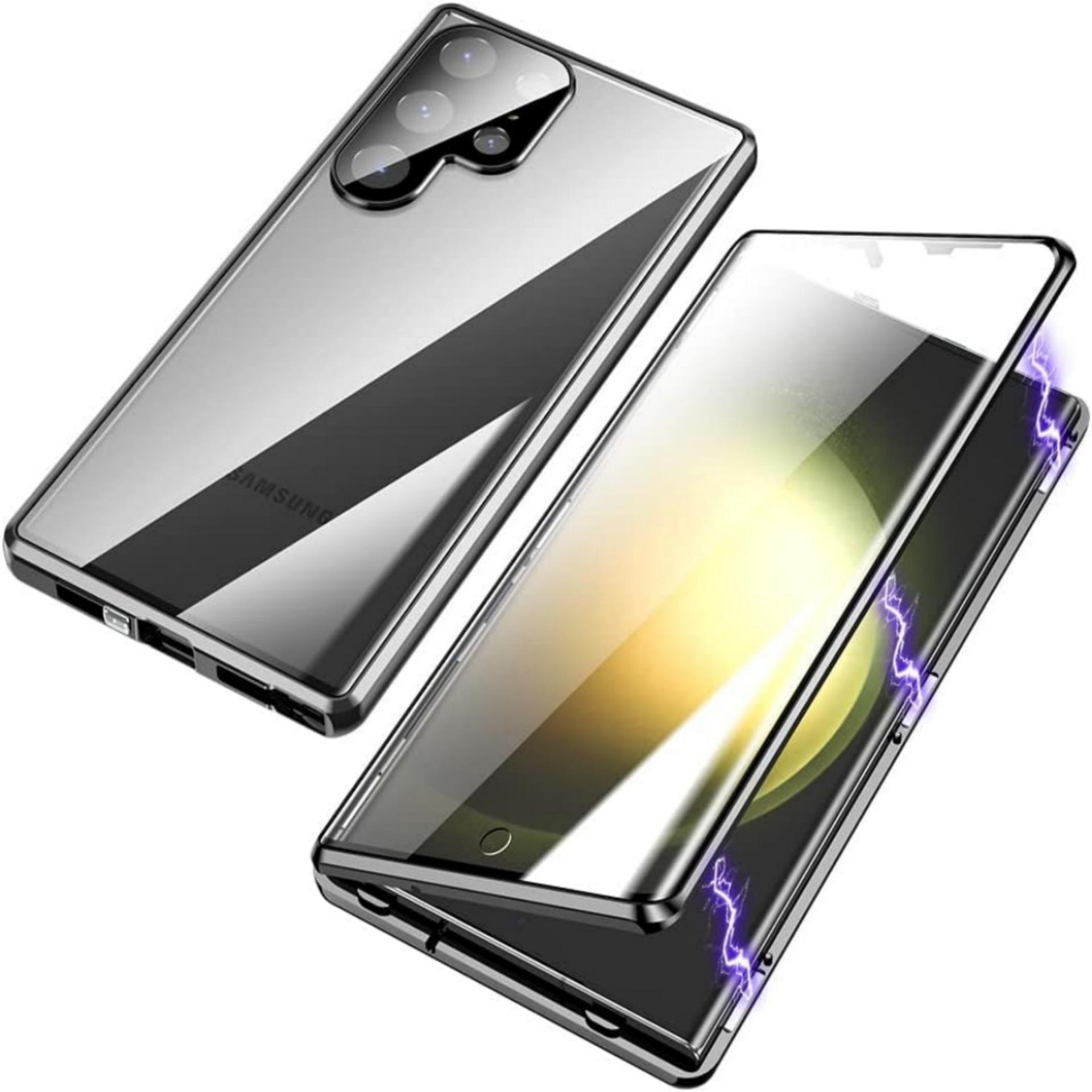 360 Degree Anti Peep Metal Tempered Glass Case Magnetic Absorption for Samsung S25 Ultra S24 Plus Xiaomi 11 Ultra