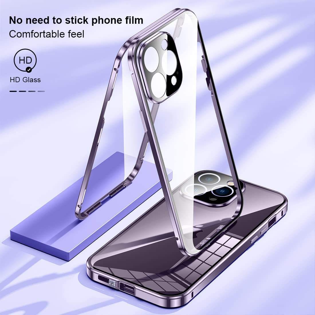 Double Side Privacy Tempered Glass Case Magnetic Metal 360 Protect for Iphone 16 15 14 13 Pro Max Clear Full Lens Coverage