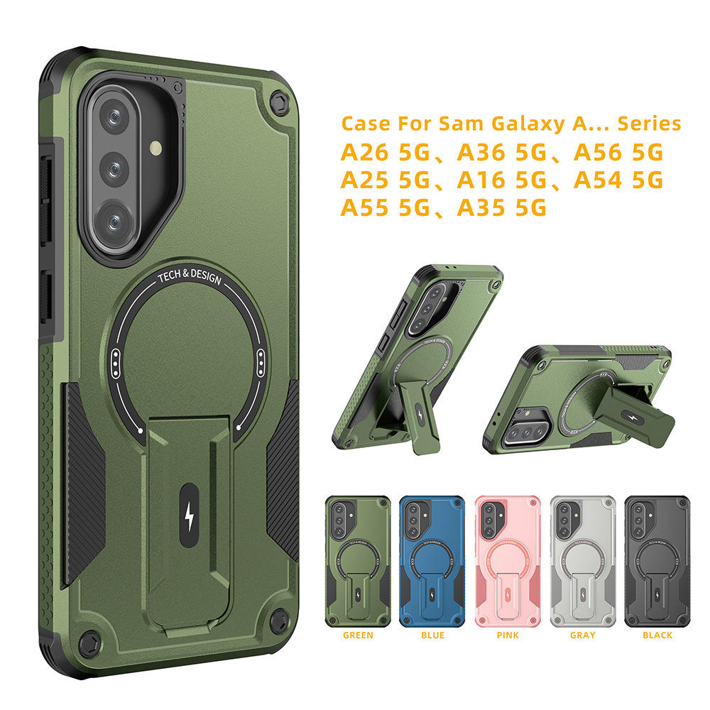For Samsung Galaxy A55_A53 5G Armor Magnetic Phone Case with Built-In Kickstand & Shockproof Corners Protective Cover