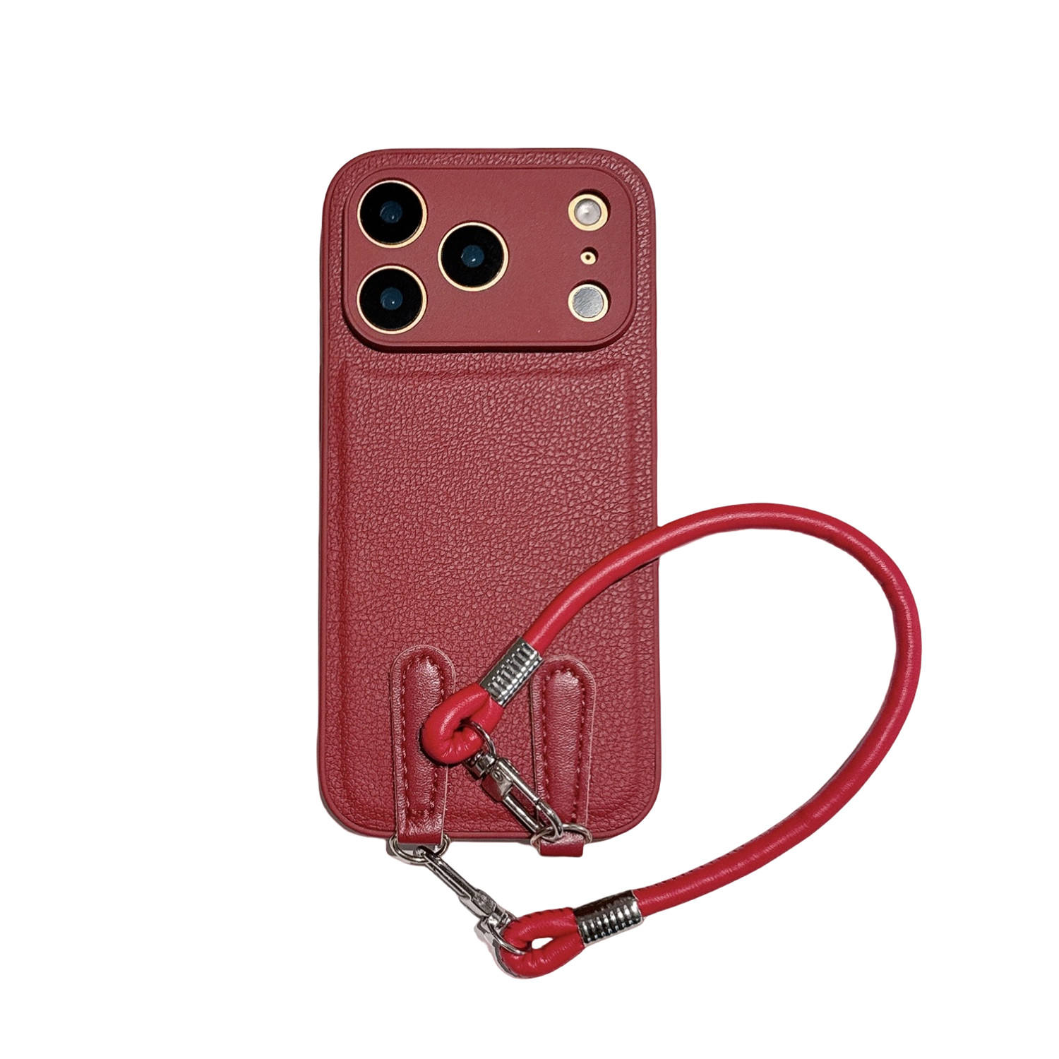 Premium Litchi Texture Anti-Fingerprint Phone Case 17 Pro Max_15_16 Series _ Solid Color Full-Camera Cover Card Holder