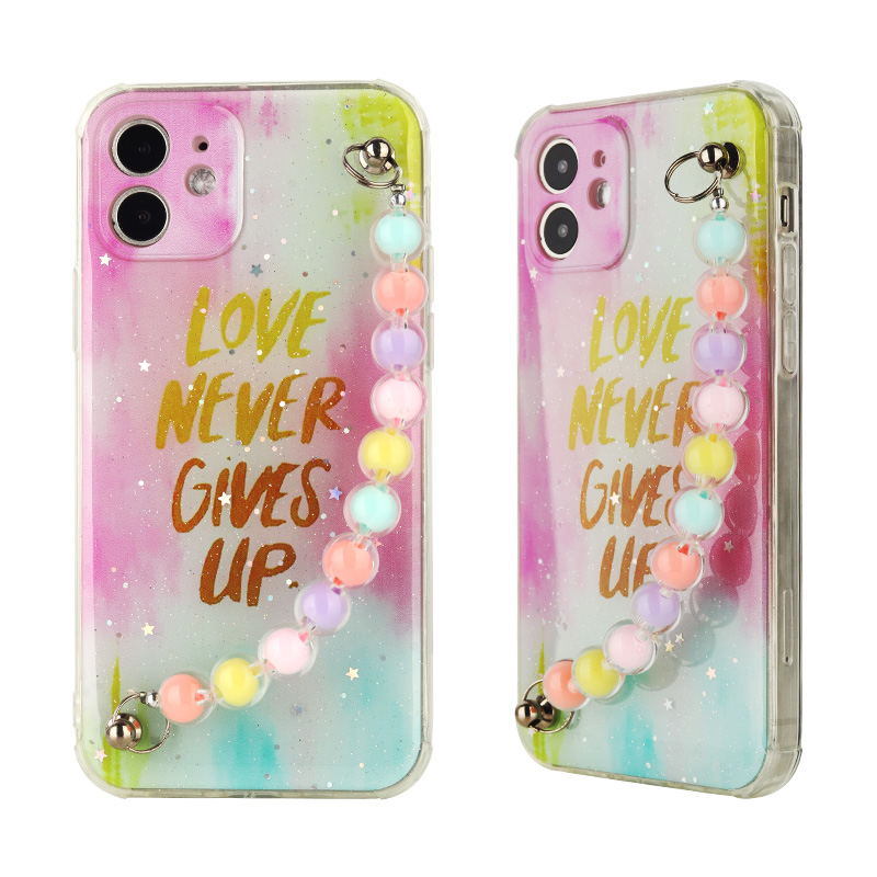 Custom Elegant Lady Pearl Chain TPU+Acrylic Phone Cases for iPhone 11 Soft Mobile Cell Phone Case With Strap