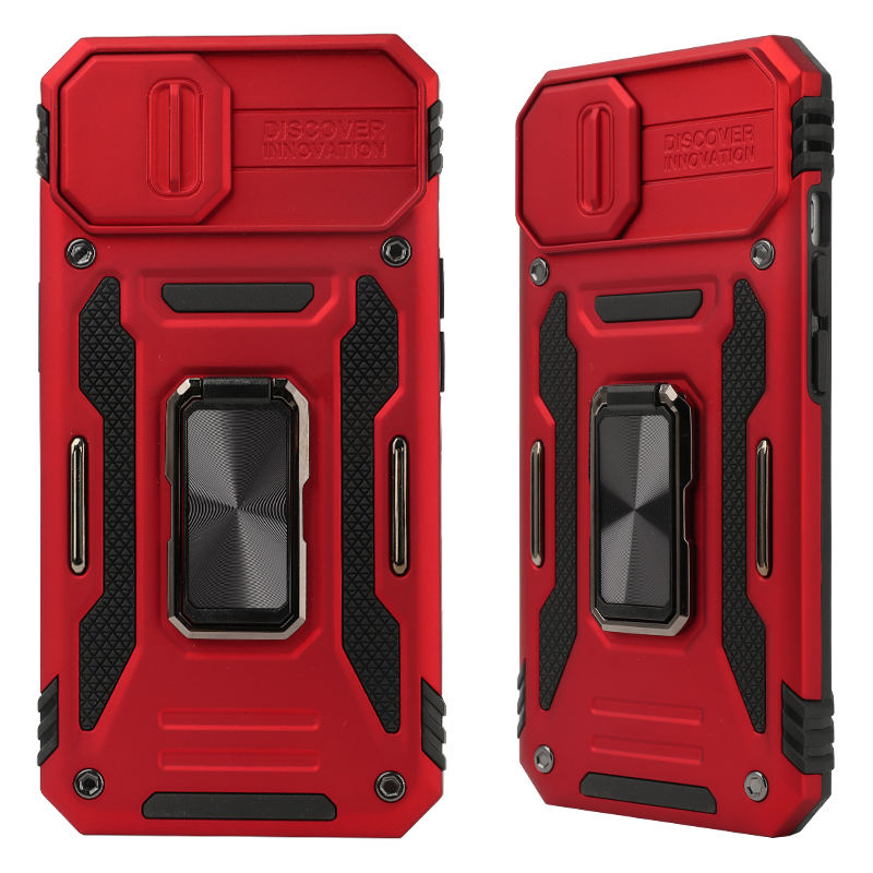 Shockproof PC Phone Case for iphone 13,Mobile Phone Protector Carcasas with Ring Bracket Cover Case for Men Black Red