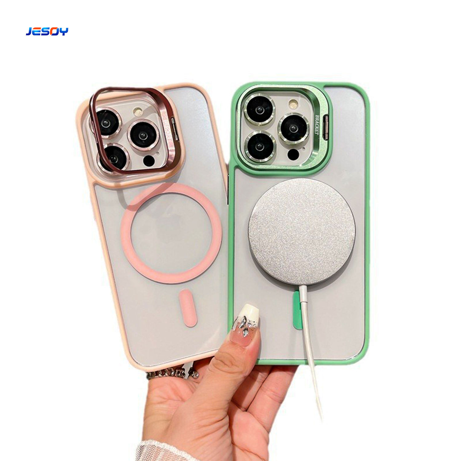Metal Stand Matte Acrylic Transparent Magnetic Phone Case Camera Lens Film Cell Phone Case for iPhone 16 15 Pro Max