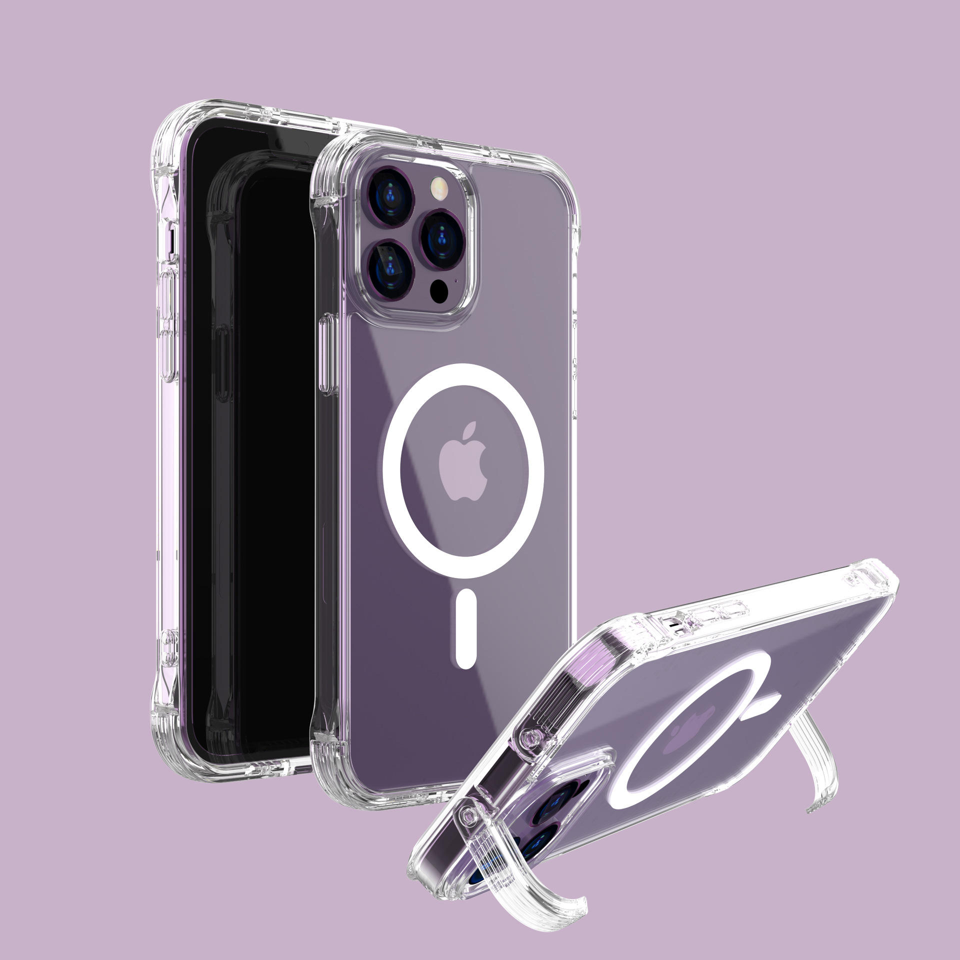 LeYi New Shockproof Magnetic Ring Clear Acrylic Transparent Mobile Back Cover Bracket Phone Case for iPhone 13 14 15 Pro Max