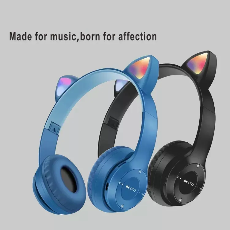 SENBIDA P47M LED Light Cute Cat Ear Headphones Gaming Bluetooth 5.0 Wireless Headset Gamer Hifi Sport Earphones Wireless Earbuds