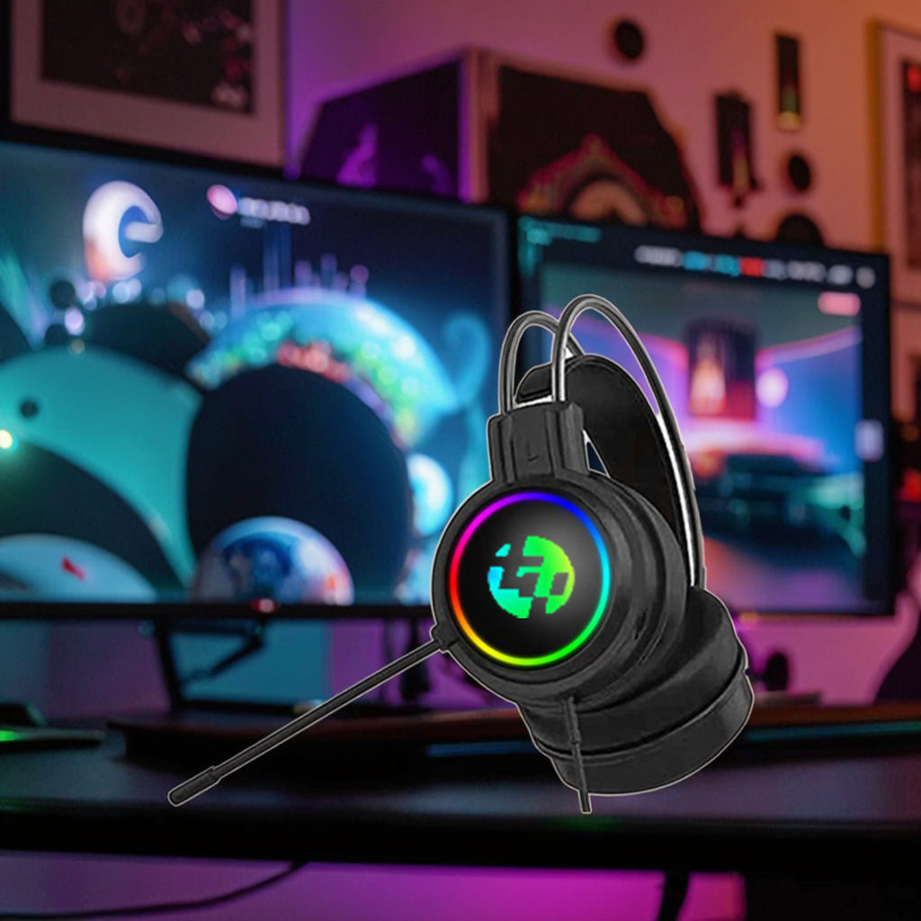 TONGYI Over Ear Wired AAC Leather Gaming Headphone RGB Light Adjustable Mic High Fidelity Quality Stereo Sound Headsets for PC C