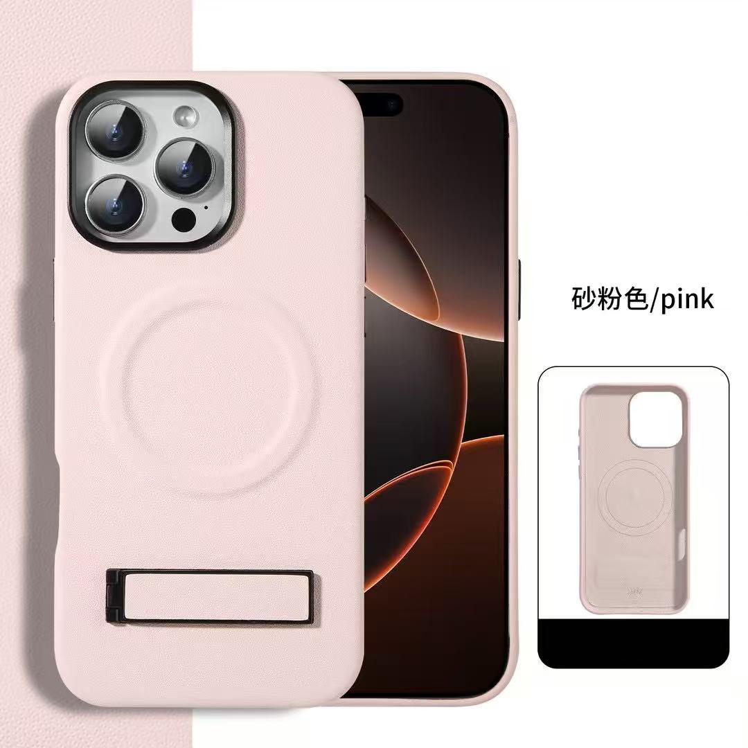 Official Original Luxury Leather Bracket Magnetic Hard Shockproof Phone Cover Cases for iPhone 16 Pro Max 15 Plus 14 13 12 11