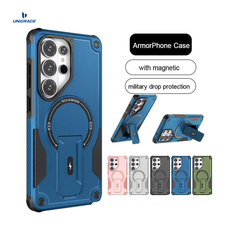 UNIGRACE for Samsung S26 ultra Case with Stand Bracket Armor 2 in 1 Magnetic Shockproof Phone Cases Wholesale Custom Phone Cover
