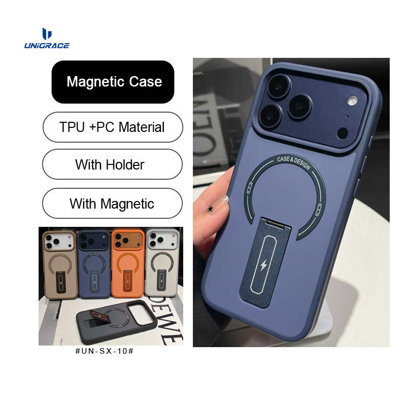 UNIGRACE Magnetic Frosted Phone Case with Invisible Holder Shockproof Tpu PC Back Cover for iPhone 17 Air 16 Pro Max 15 14 13 12