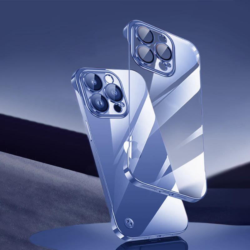 Luxury Plating Electroplated TPU Soft Frameless Ultra Thin PC Transparent Phone Case for Iphone 16 15 14 Pro Max With Lens Film