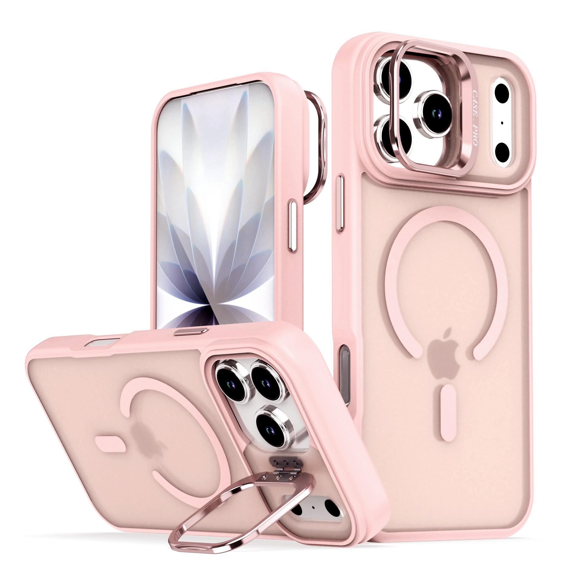 Lens Holder Skin-feeling Comfortable Magnetic Phone Case for iPhone 17 Pro Max 16 15 14 With Metal Lens Protector Camera StandLe