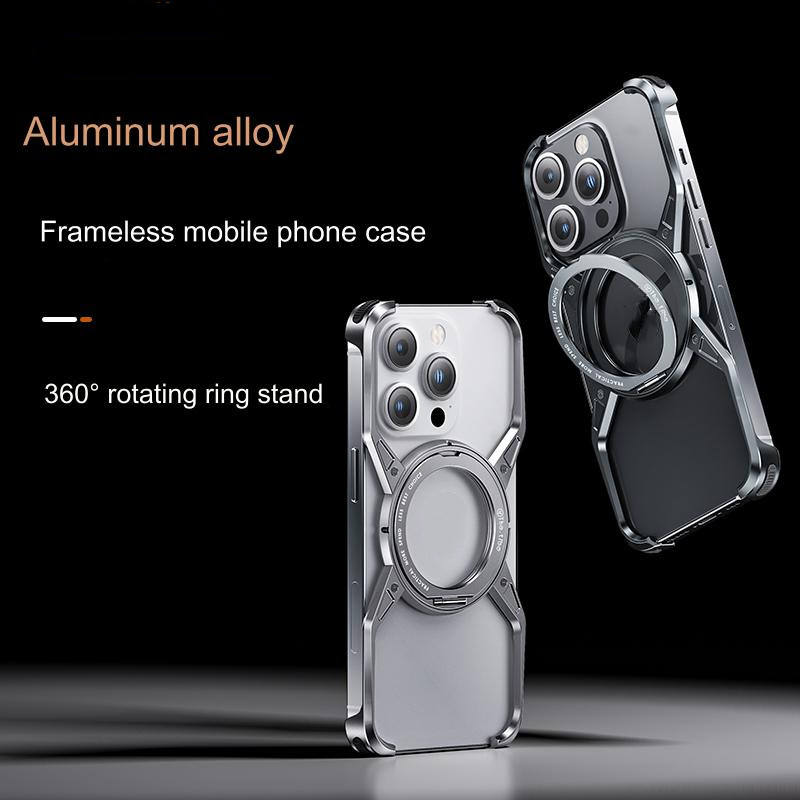 Case for iPhone 16 16 Pro 16 Pro Max Ultra-Thin Shockproof X Shape Aluminum Metal Frameless With 360° Rotating Stand