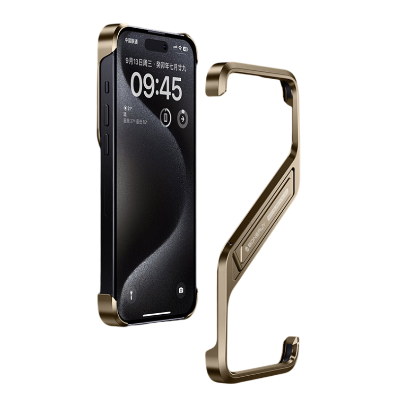 Desert Titanium Phone Case for iPhone 16 Pro Max Built in Invisible Kickstand Aluminum Rimless Heat Dissipation Phone Cover