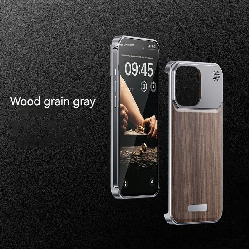 Luxury Metal Aluminum Borderless Magnetic Phone Case for iPhone 16 15 14 Pro Max With Solid Wood Phone Shell Shockproof Cover