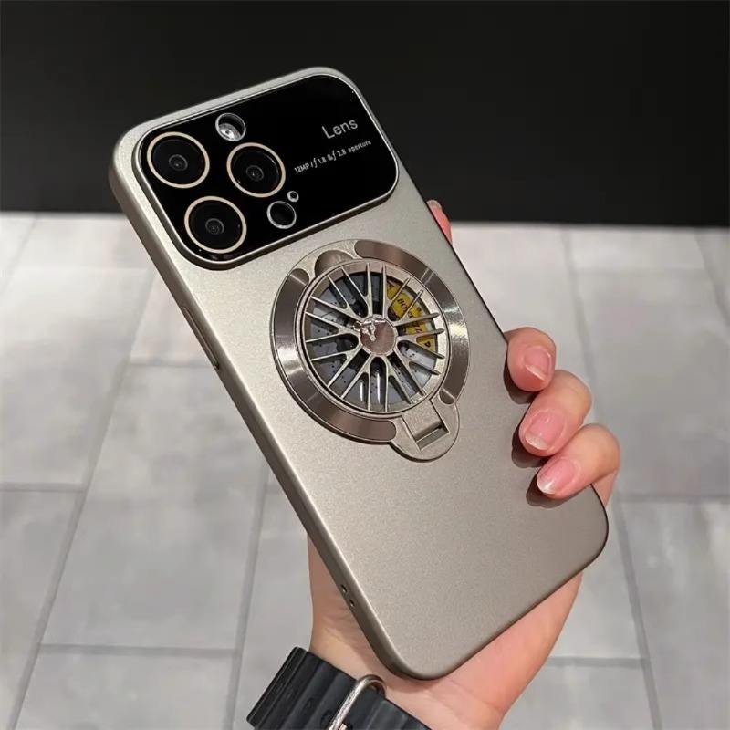 Rotation Gyroscope Magnetic Stand Phone Case for iPhone 14 13 11 12 15 Pro Max 15Plus Large Windows Full Lens Protection Cover