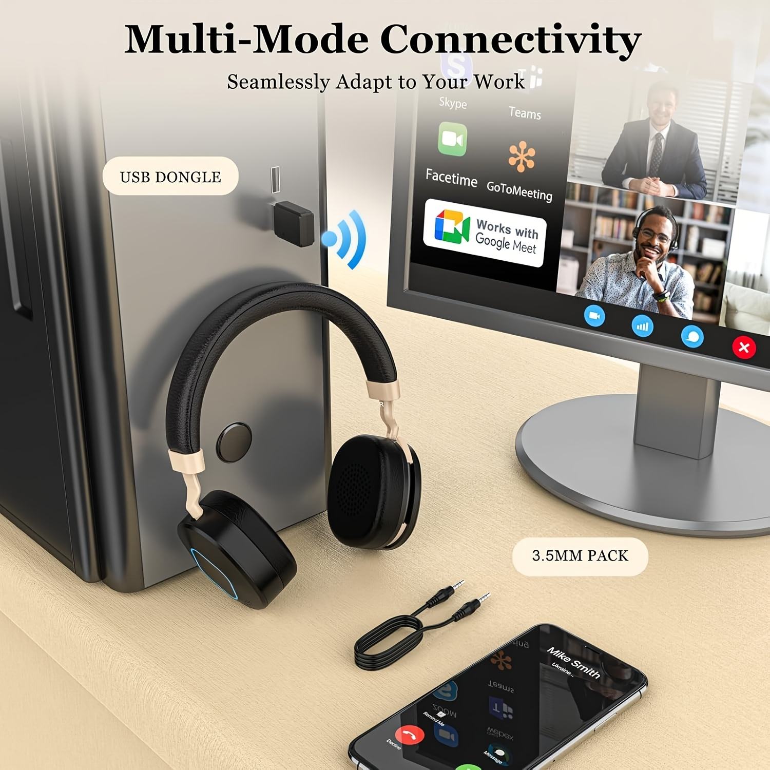 KENSING Three Way Connection New Foldable Microphone Noise Cancelling Wireless Headset Support 3.5 Line-in Wired Connection.