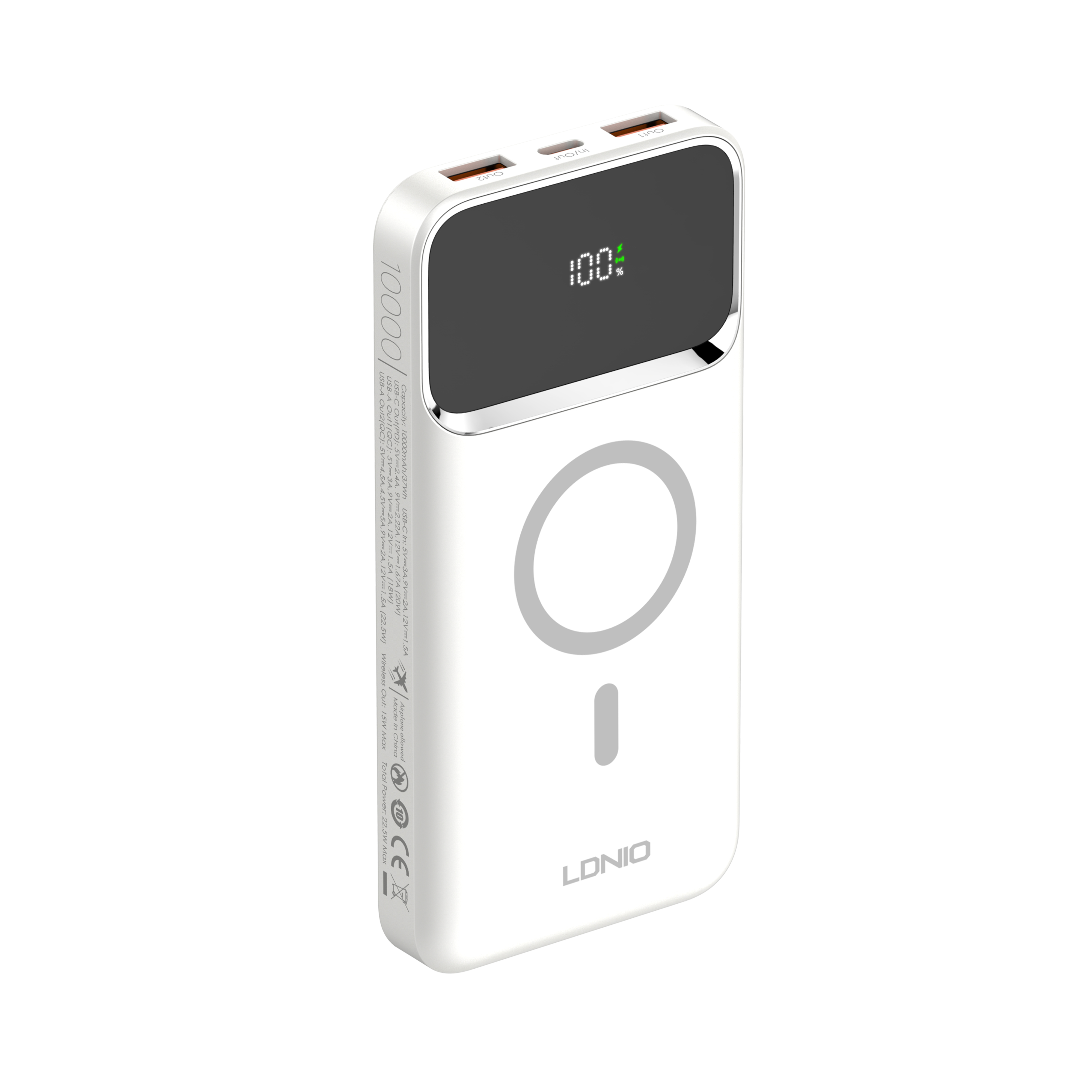 LDNIO--Powerbank--PQ12	"15W Magnetic wireless charging power bank 10000mah/37Wh Total Power:22.5W"