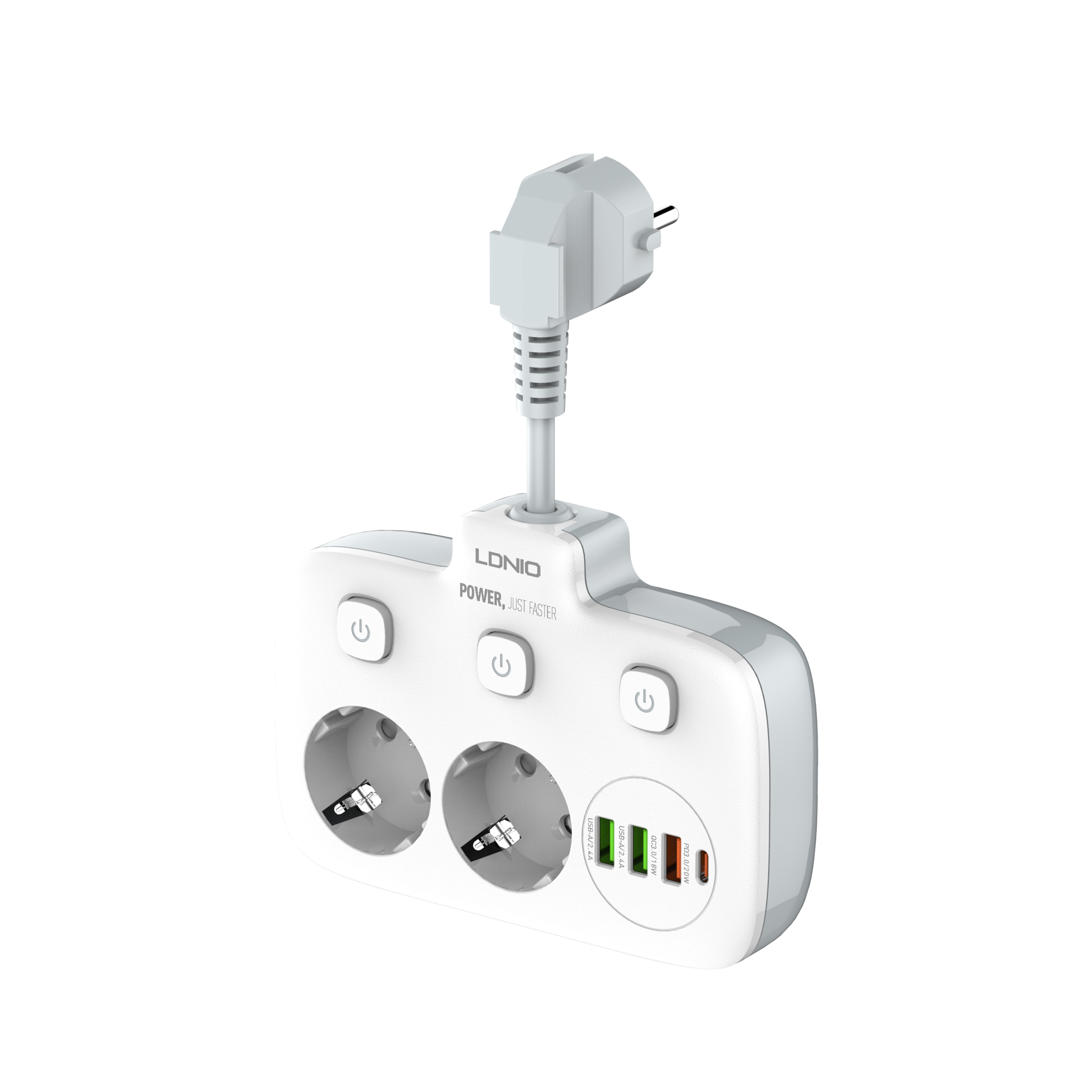 LDNIO--Power Strip--SE2435	Rate Power:2500W    1PD+QC3.0+2 Auto-ID                            2 EU Outlets
