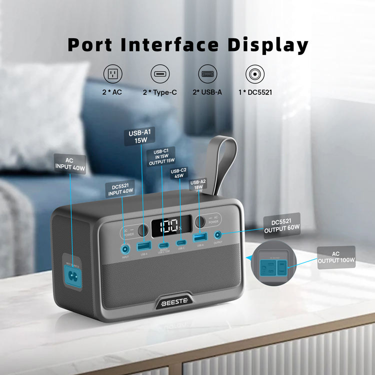 Portable Solar Generator 100W Power Station With 100W AC Outlet LED Light for Phone Laptop Camping Emergency Backup Lighting