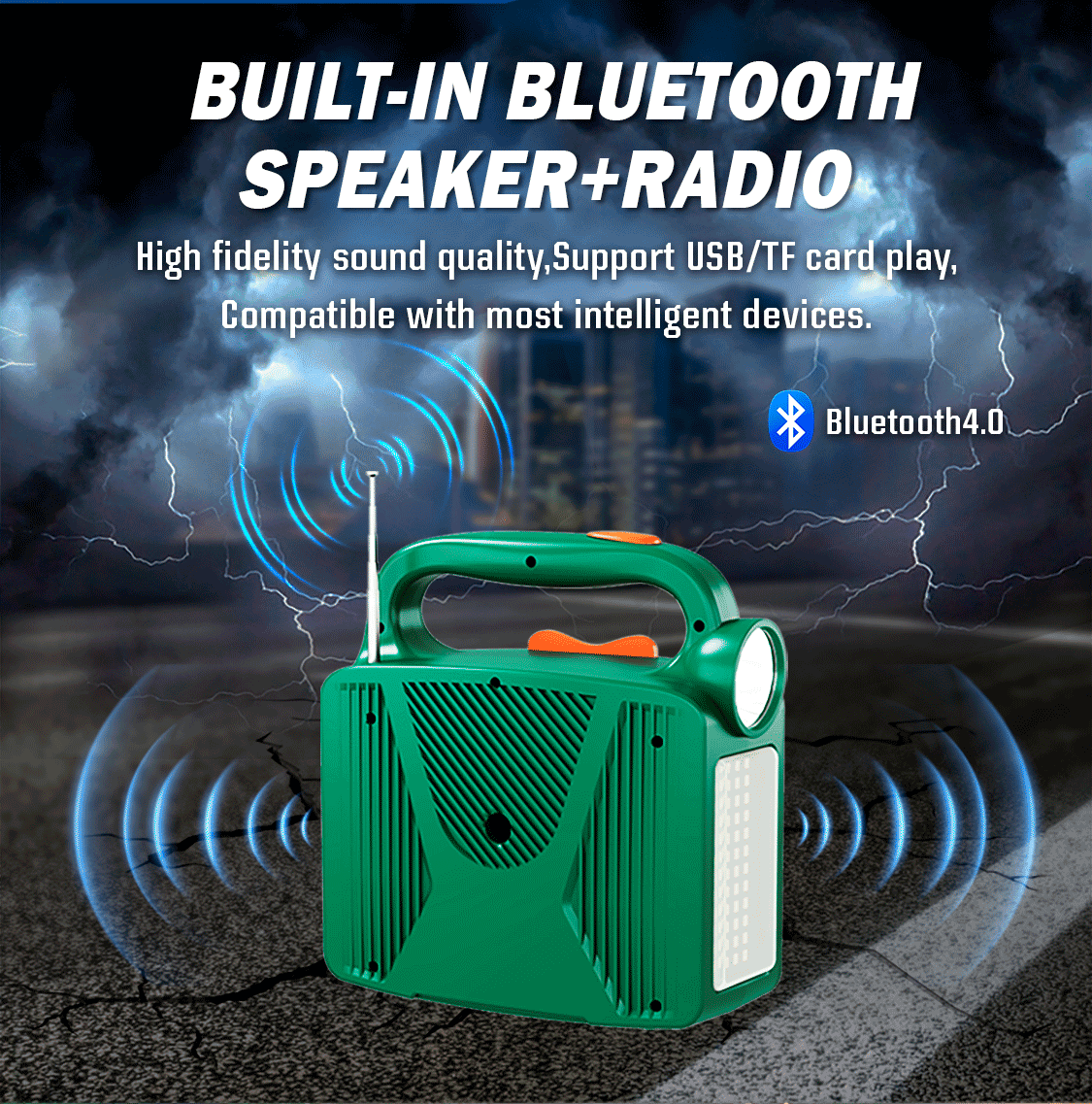 Solar Hand Crank Radio 76.8Wh MP3 Player TF Card USB Port 12V DC Outputs for Outdoor Camping Emergency Lighting Power