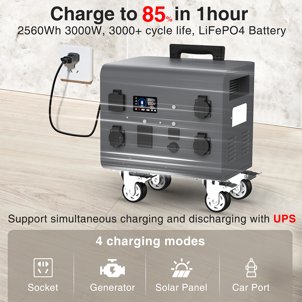 LED Light Solar Lamp Emergency Power Supply Digital Display Energy Storage LiFePO4 Battery DC Power Station 3000W Power Station