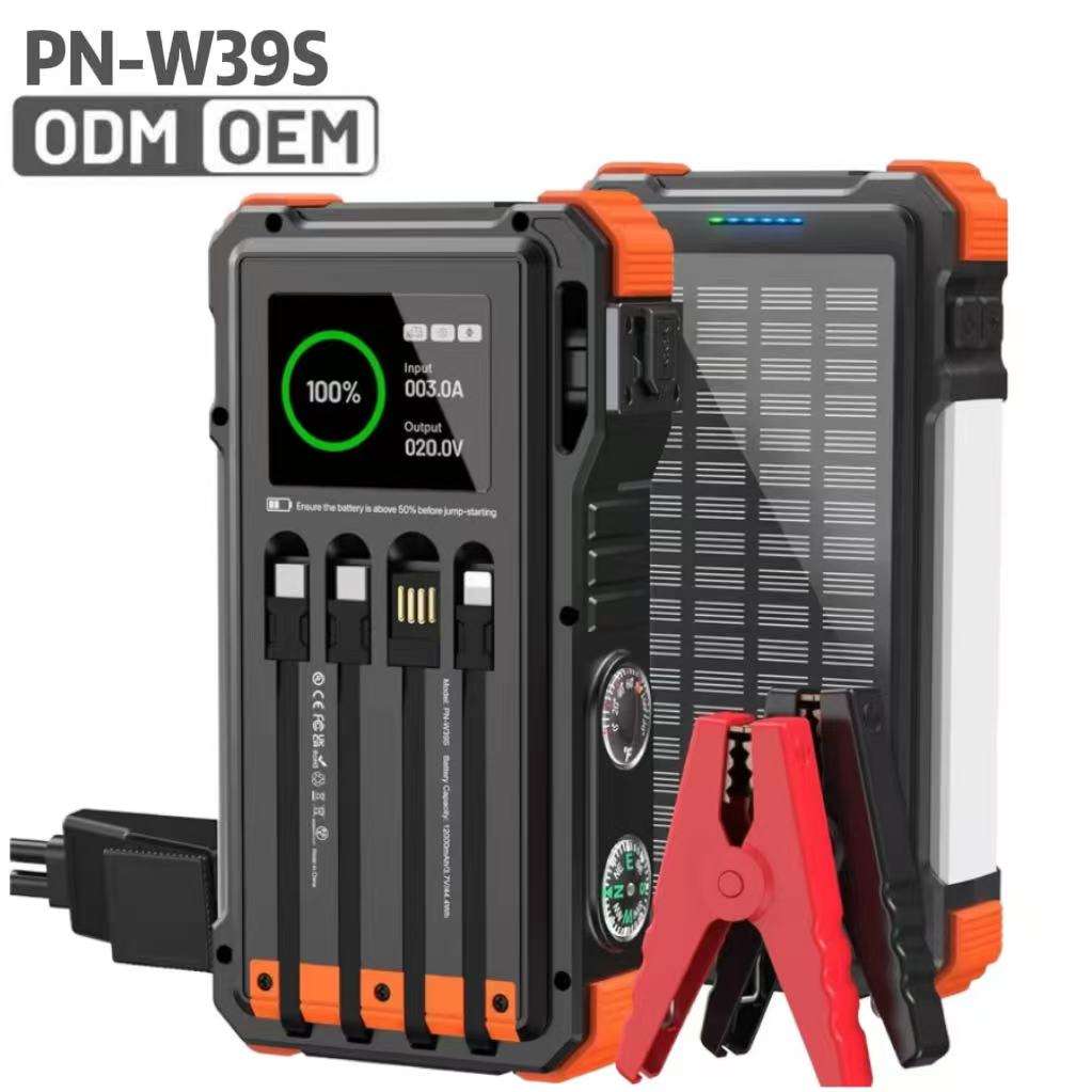 12000mAh 20W Solar Jump Starter 5000A Peak 12V for 10.0L Gas & 6.0L Diesel Engines Portable Emergency Car Outdoor