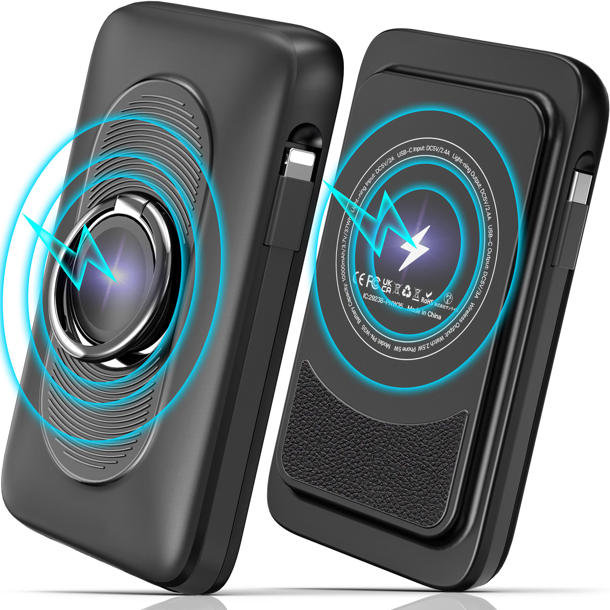 10000mAh Magnetic Wireless Power Bank Portable Charger Built-in Cables USB-C 20W Fast Charging Overheating Protection Lithium