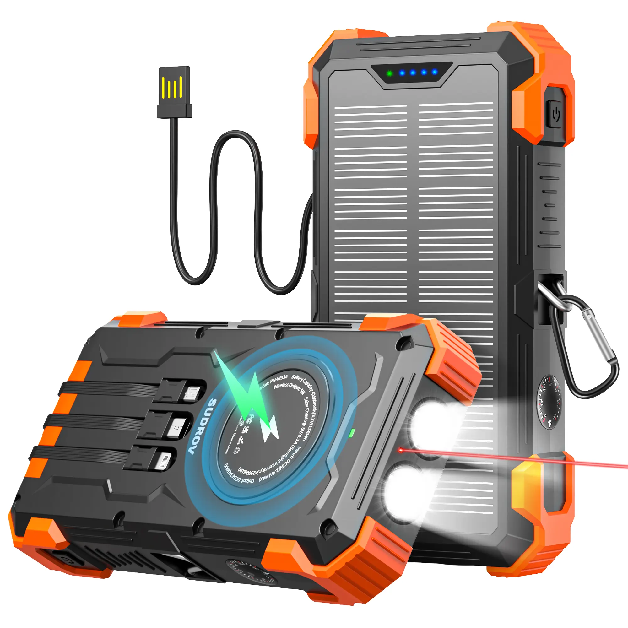 High-Capacity 18400mAh Waterproof Solar Charger Wireless Portable USB-C In_Output QC3.0 Fast Charging Outdoor Use Power Holder