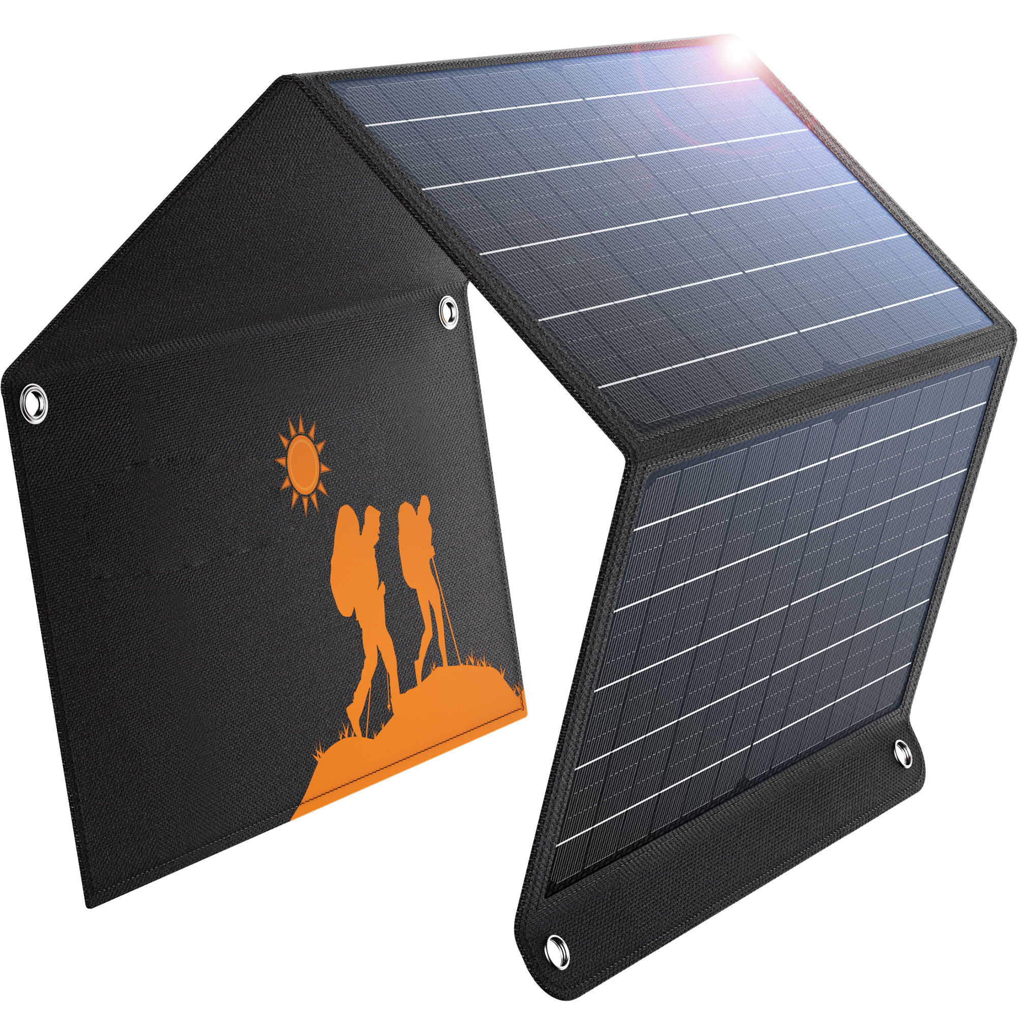 BLAVOR 30W Solar Charger USB-A QC3.0_USB-C 24W Foldable IPX4 Waterproof Black Camping Solar Panel Battery Charger