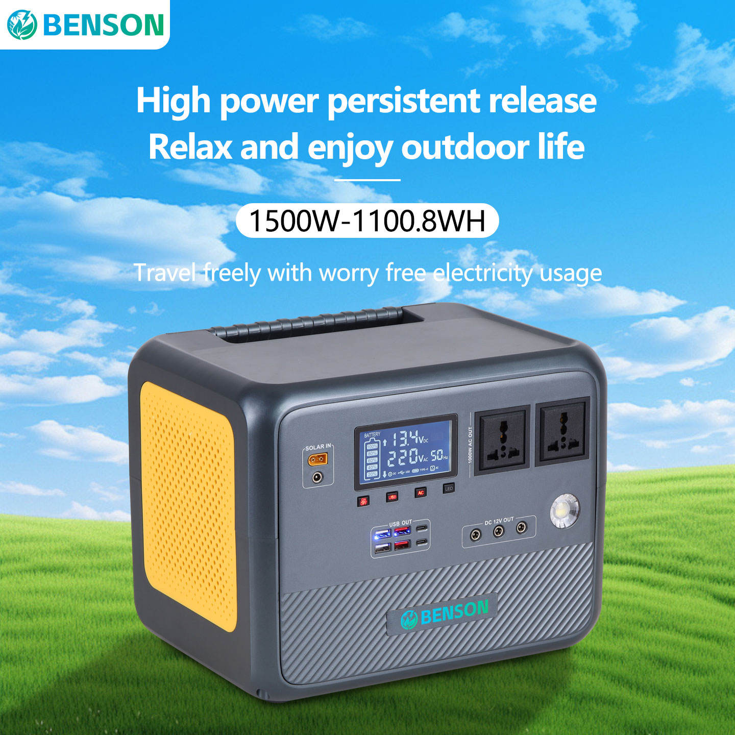 BENSON LX-ABS11 1000W Fast Charging LiFePO4 Portable Power Bank Pure Sine Wave Solar Panel Home Outdoor Emergency Energy Storage