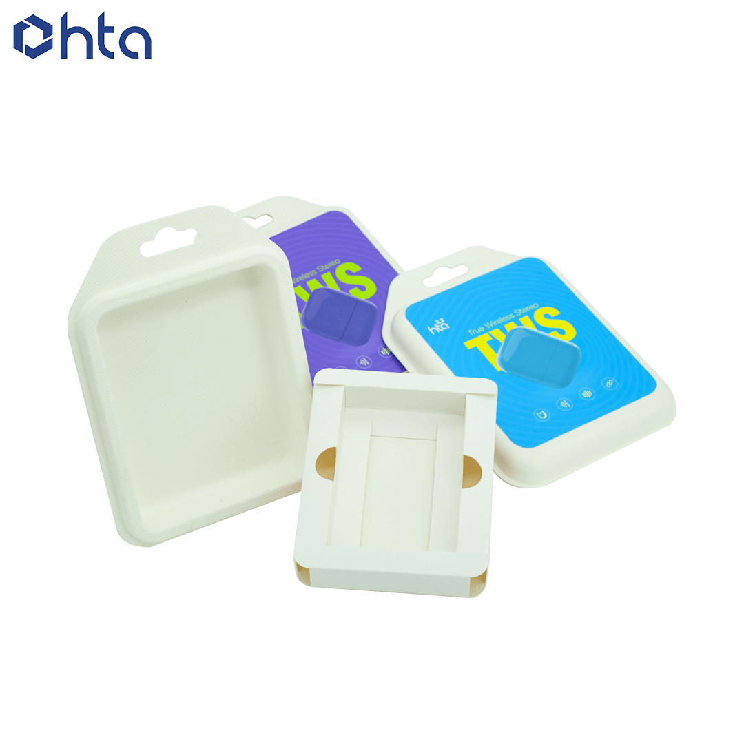 Hta 007 Wholesale Custom TWS Bluetooth Earphones High-End Pulp Molding Packaging Box 100% Recycled Biodegradable for Electronic