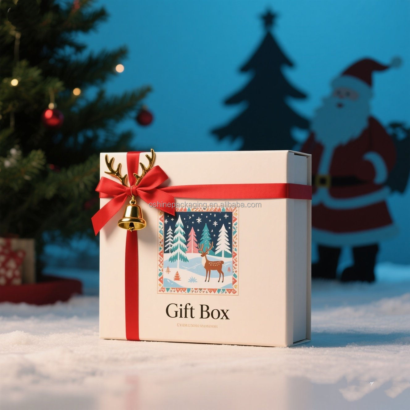 Oshine 008 Custom Recyclable Christmas Card Gift Box Full-color Printed Paper Box for Xmas Bakery Snack for Holiday Toy Doll Gif