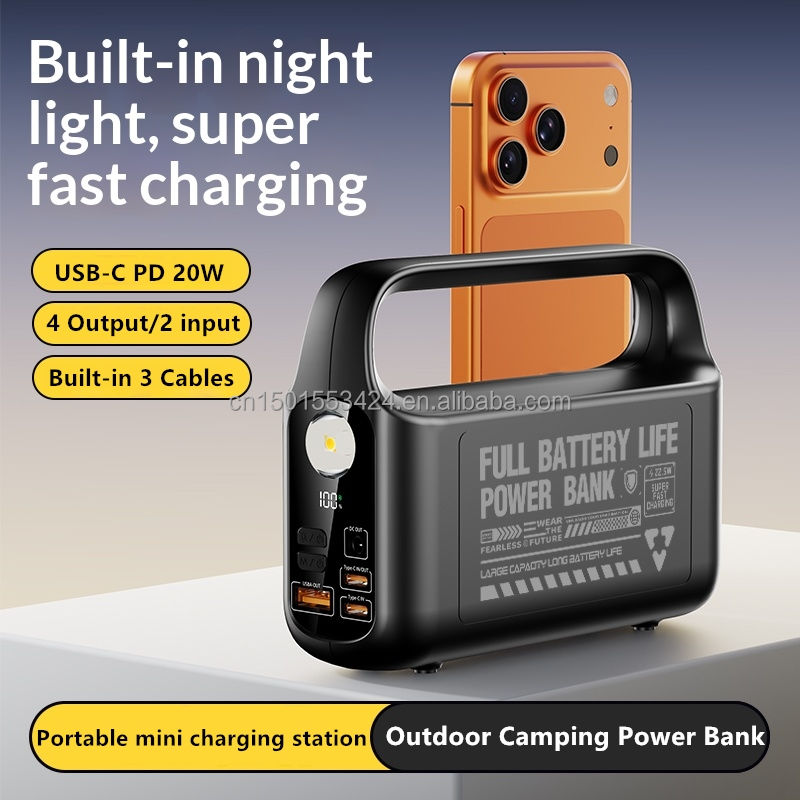 Power Bank 50000mah With DC Interface 3 Cables LED Display PD 22.5W Fast Charging Portable Handheld Flashlight for Outdoor