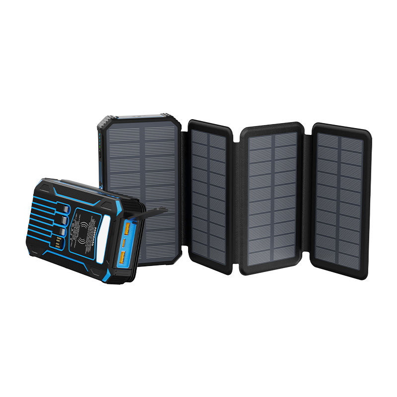Outdoor 20000mAh Portable Battery Bank Build in Cables Power Banks with Folding 4 Solar Panels Emergency Backup