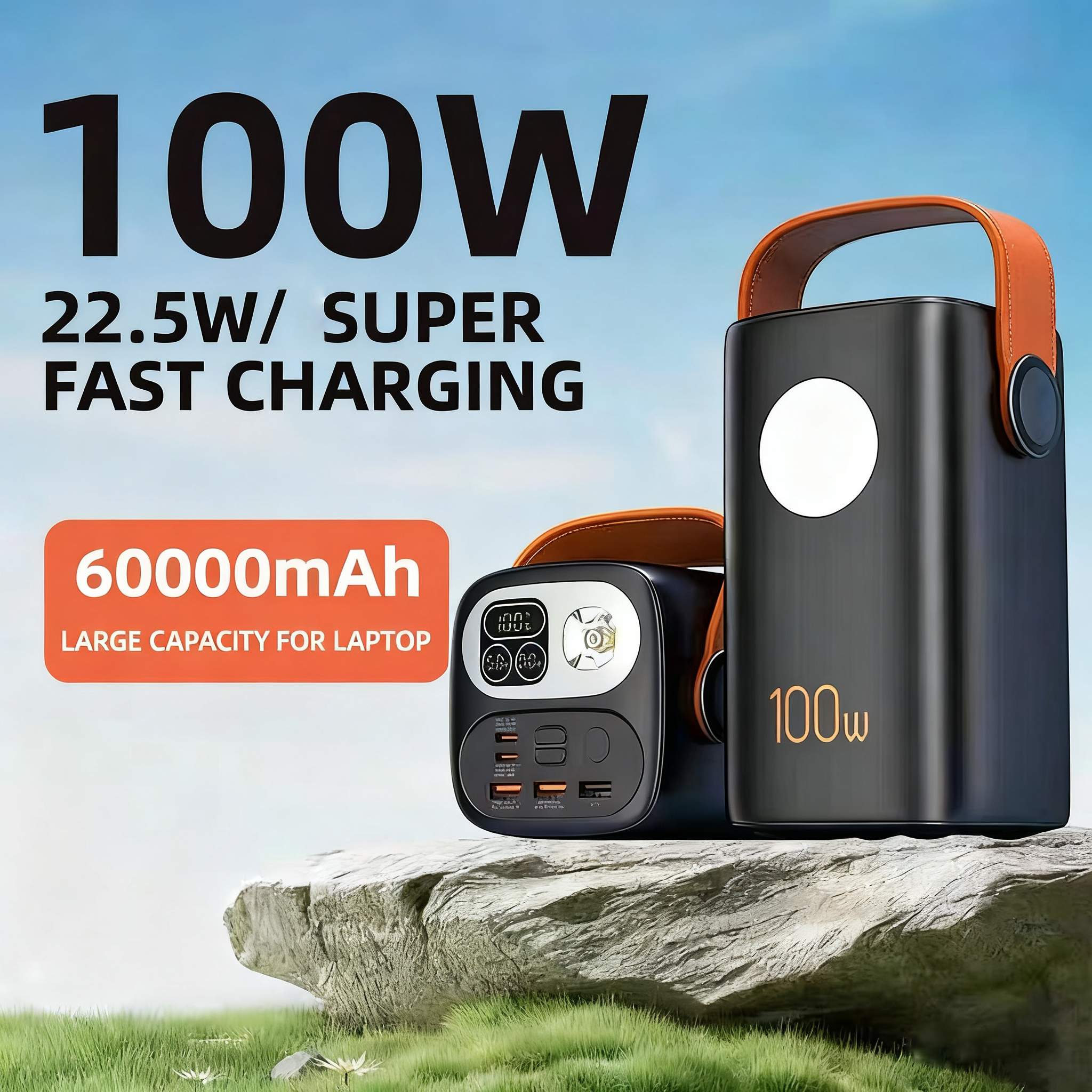 Outdoor Fast Charging Portable 60000mah High Capacity Power Station 22.5W 100W with LED Light Micro USB Holder