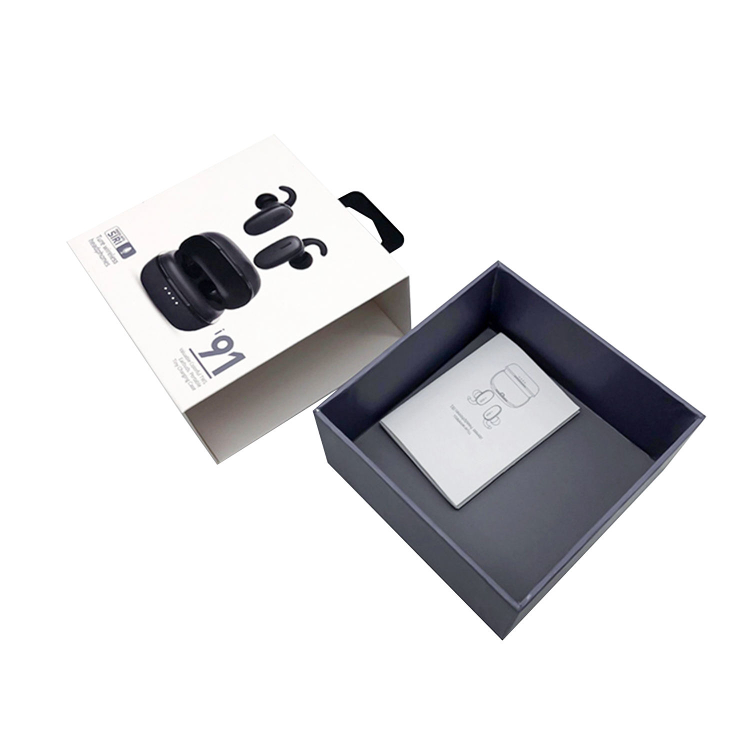 Hongze 004 Wholesale Wireless Earbuds White Paper Box Earphones Packaging with Embossing and Sponge Lining Promotion Headphones
