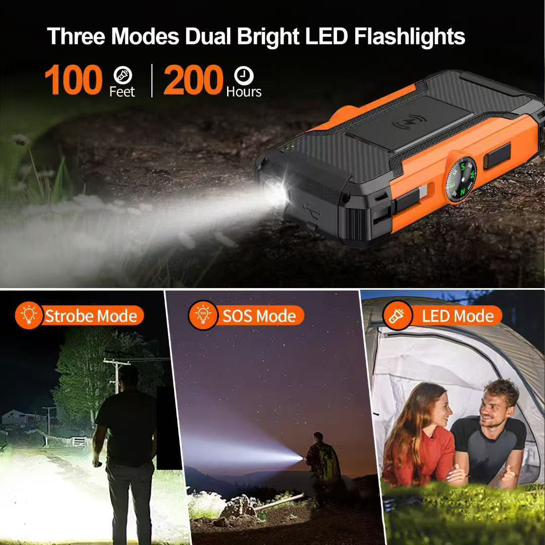 Outdoor Camping Waterproof Portable Solar Power Bank With LED Light 20000mAh Fast Charge for Phone