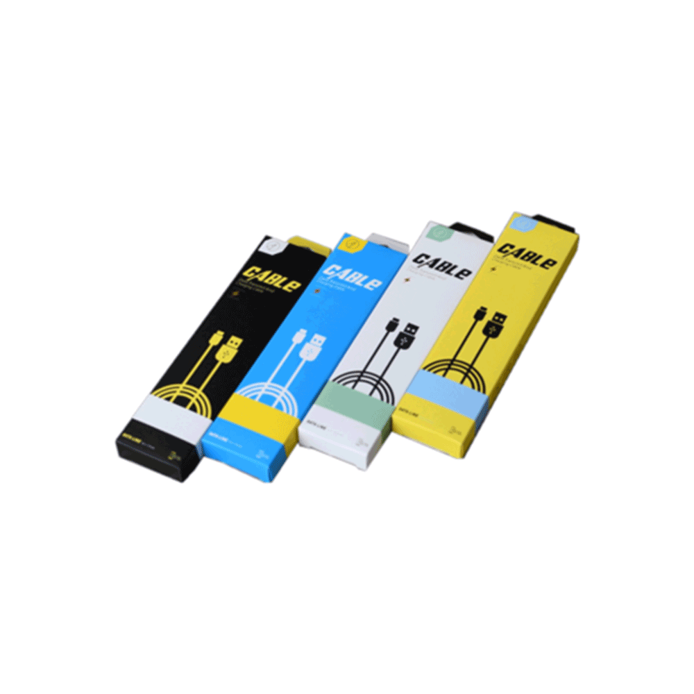 Hongze 010 Custom Designed Type C Charging and Data Cable Packaging Box Yellow White Black Theme with Sponge Lining Embossing Ha