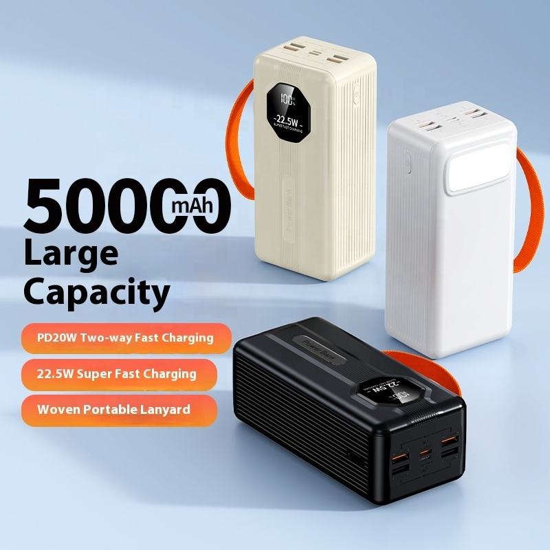 Custom Logo High Capacity Power Bank 50000mAh 22.5W Fast Charging with Digital Display LED Light USB-C Output Powerbank